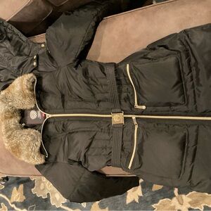 Vince Camuto Black Coat with Faux Fur Trim